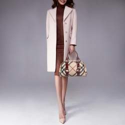 Pre Owned Burberry Burgundy/Beige Nova Check Coated Canvas and Patent Leather Buckle Satchel