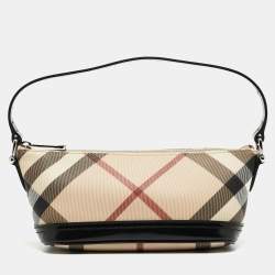 Burberry Black/Beige Nova Check Coated Canvas and Patent Leather Newbury Pochette Bag