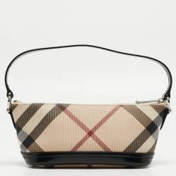 Burberry Black/Beige Nova Check Coated Canvas and Patent Leather Newbury Pochette Bag