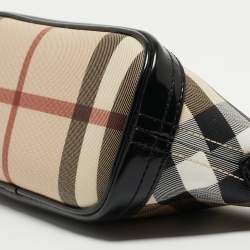 Burberry Black/Beige Nova Check Coated Canvas and Patent Leather Newbury Pochette Bag