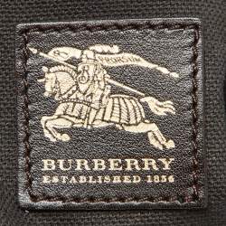 Pre Owned Burberry Dark Brown/Beige House Check PVC and Leather Studded Hartley Hobo