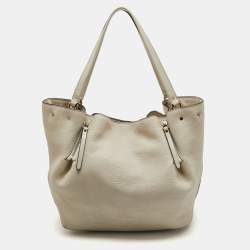 Pre Owned Burberry Off White Leather and House Check Canvas Maidstone Tote