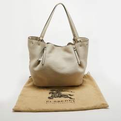 Burberry Off White Leather and House Check Canvas Maidstone Tote