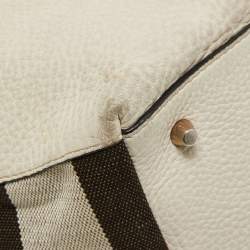 Pre Owned Burberry Off White Leather and House Check Canvas Maidstone Tote