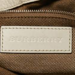 Pre Owned Burberry Off White Leather and House Check Canvas Maidstone Tote