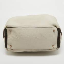 Pre Owned Burberry Off White Leather and House Check Canvas Maidstone Tote