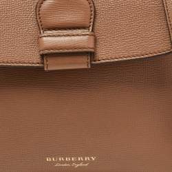 Pre Owned Burberry Brown Leather House Check Canvas Camberley Top Handle Bag