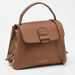 Pre Owned Burberry Brown Leather House Check Canvas Camberley Top Handle Bag