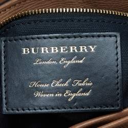 Pre Owned Burberry Brown Leather House Check Canvas Camberley Top Handle Bag