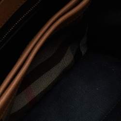 Pre Owned Burberry Brown Leather House Check Canvas Camberley Top Handle Bag