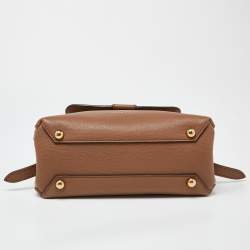 Pre Owned Burberry Brown Leather House Check Canvas Camberley Top Handle Bag