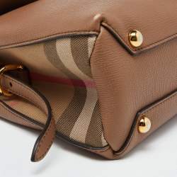 Pre Owned Burberry Brown Leather House Check Canvas Camberley Top Handle Bag