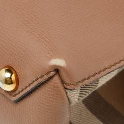 Pre Owned Burberry Brown Leather House Check Canvas Camberley Top Handle Bag