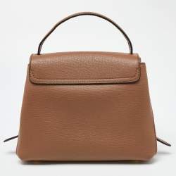 Pre Owned Burberry Brown Leather House Check Canvas Camberley Top Handle Bag