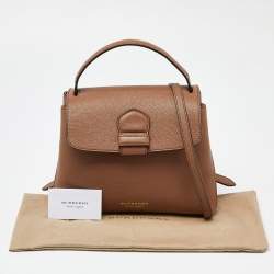 Pre Owned Burberry Brown Leather House Check Canvas Camberley Top Handle Bag