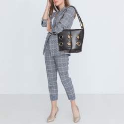 Pre Owned Burberry Black Leather Grommet Bucket Bag