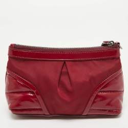 Burberry Burgundy Patent Leather and Nylon Westchester Clutch