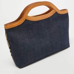 Pre Owned Burberry Blue/Tan Denim and Leather Satchel