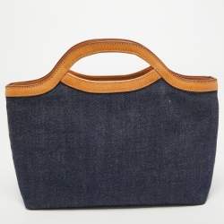 Pre Owned Burberry Blue/Tan Denim and Leather Satchel