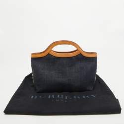 Pre Owned Burberry Blue/Tan Denim and Leather Satchel