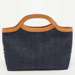 Pre Owned Burberry Blue/Tan Denim and Leather Satchel