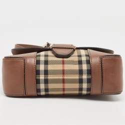 Burberry Brown/Beige Haymarket Check Canvas and Leather Small Dickens Crossbody Bag