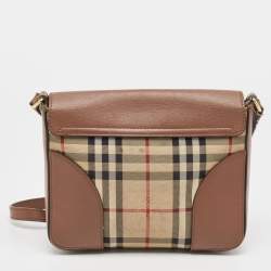 Burberry Brown/Beige Haymarket Check Canvas and Leather Small Dickens Crossbody Bag