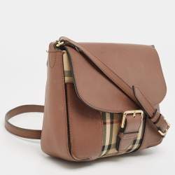 Burberry Brown/Beige Haymarket Check Canvas and Leather Small Dickens Crossbody Bag