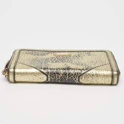 Burberry Gold/Black Textured Leather Zip Around Continental Wallet