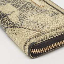 Burberry Gold/Black Textured Leather Zip Around Continental Wallet
