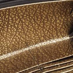 Burberry Gold/Black Textured Leather Zip Around Continental Wallet