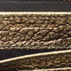 Burberry Gold/Black Textured Leather Zip Around Continental Wallet