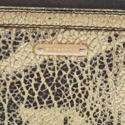 Burberry Gold/Black Textured Leather Zip Around Continental Wallet