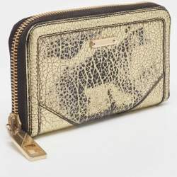 Burberry Gold/Black Textured Leather Zip Around Continental Wallet