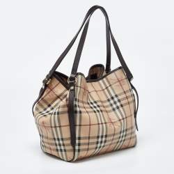 Pre Owned Burberry Beige/Brown Haymarket Check Coated Canvas and Leather Small Canterbury Tote