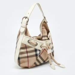 Pre Owned Burberry Beige/Off White Nova Check PVC and Patent Leather Hobo
