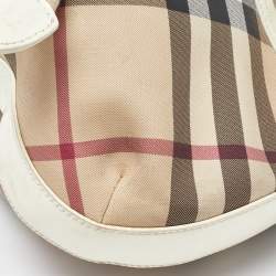Pre Owned Burberry Beige/Off White Nova Check PVC and Patent Leather Hobo