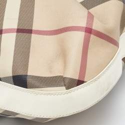 Pre Owned Burberry Beige/Off White Nova Check PVC and Patent Leather Hobo