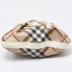 Pre Owned Burberry Beige/Off White Nova Check PVC and Patent Leather Hobo