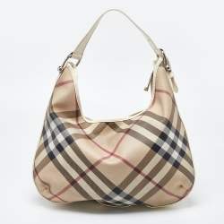 Pre Owned Burberry Beige/Off White Nova Check PVC and Patent Leather Hobo