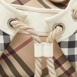Pre Owned Burberry Beige/Off White Nova Check PVC and Patent Leather Hobo