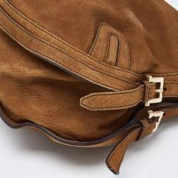 Pre Owned Burberry Brown Nubuck Leather Hobo