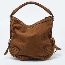 Pre Owned Burberry Brown Nubuck Leather Hobo