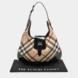 Pre Owned Burberry Black/Beige Nova Check PVC and Patent Leather Brooke Hobo