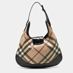 Pre Owned Burberry Black/Beige Nova Check PVC and Patent Leather Brooke Hobo