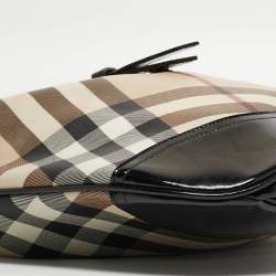 Pre Owned Burberry Black/Beige Nova Check PVC and Patent Leather Brooke Hobo