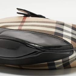 Pre Owned Burberry Black/Beige Nova Check PVC and Patent Leather Brooke Hobo