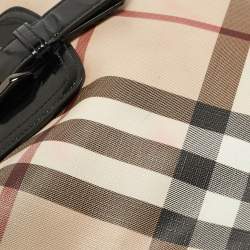 Pre Owned Burberry Black/Beige Nova Check PVC and Patent Leather Brooke Hobo