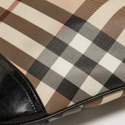 Pre Owned Burberry Black/Beige Nova Check PVC and Patent Leather Brooke Hobo
