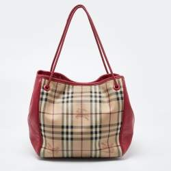 مملوكة مسبقًا Burberry Beige/Pink Haymarket Check PVC and Leather Small Canterbury Tote